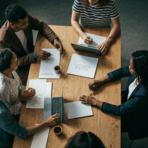 Group of diverse people working together